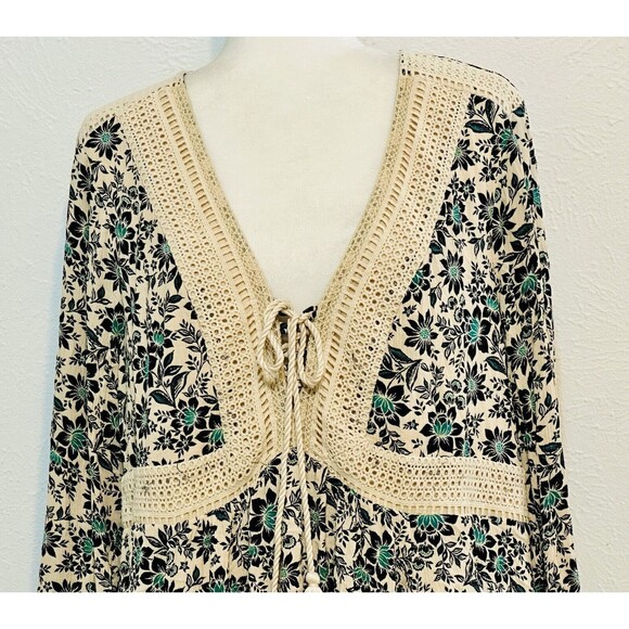 Torrid Size 2X Gauze Lace-Up Skater Dress Floral Tasseled Lined Boho Feminine - Picture 4 of 16